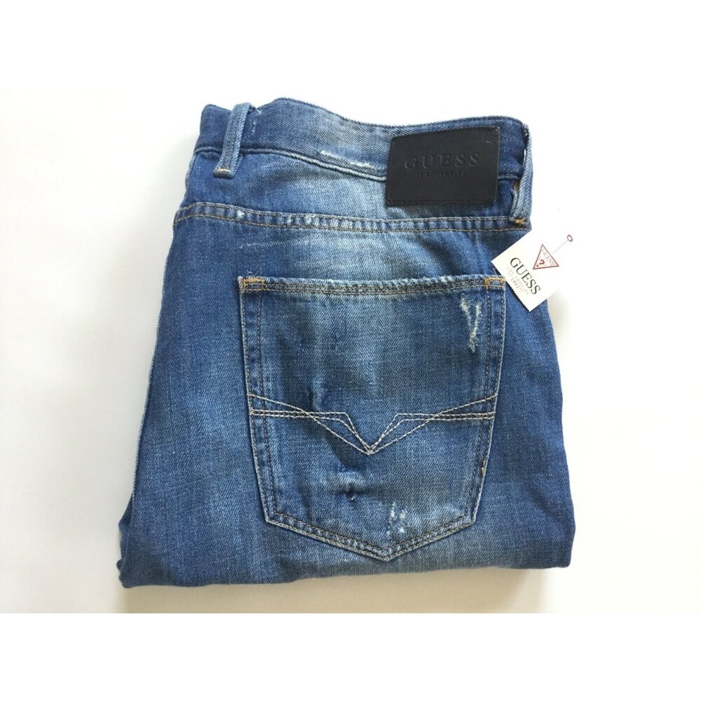 Guess Men's Slim Tapered Jeans Savage Wash With Destroy Details Size 32